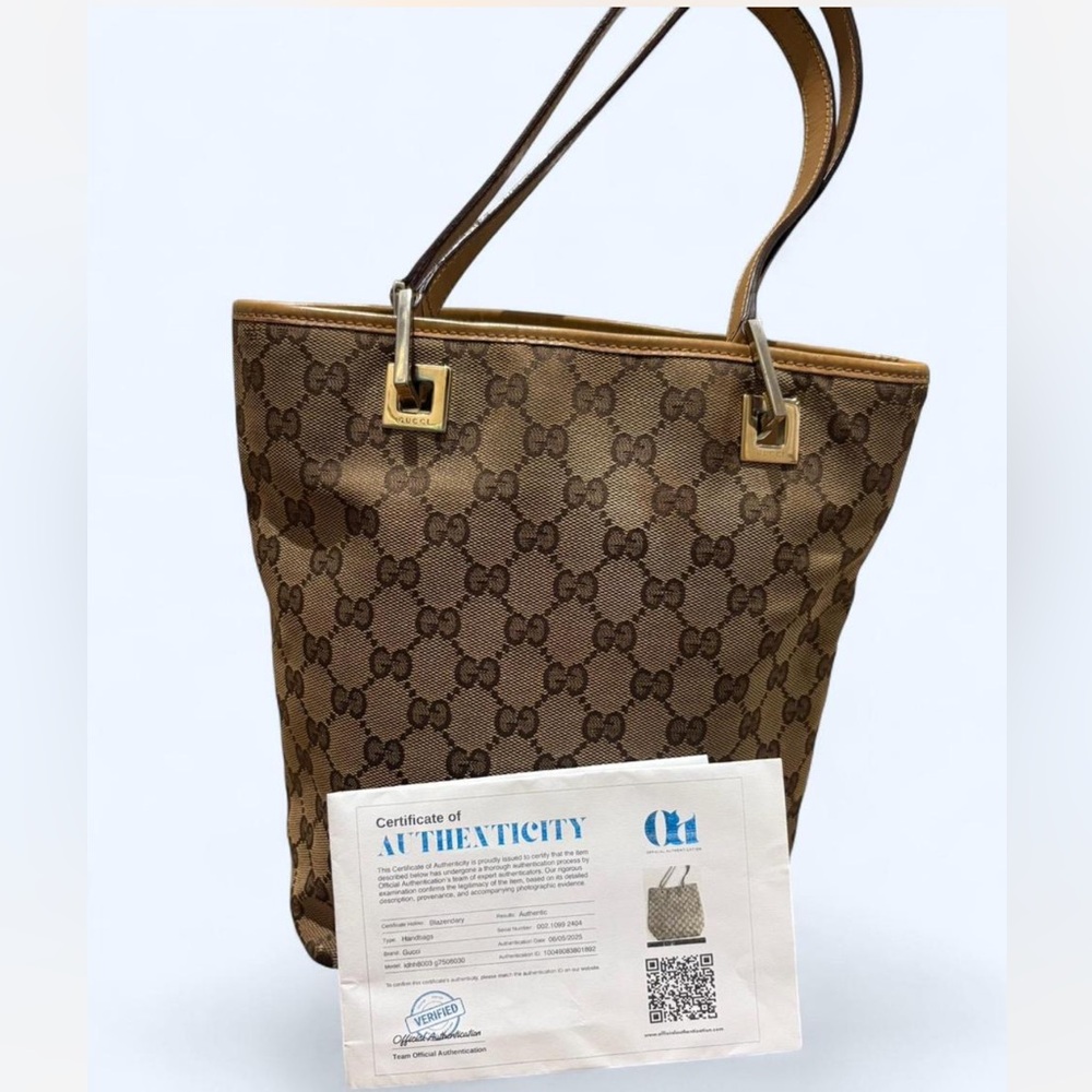 Gucci Tan Structured Tote with Monogram Design - Picture 3 of 8
